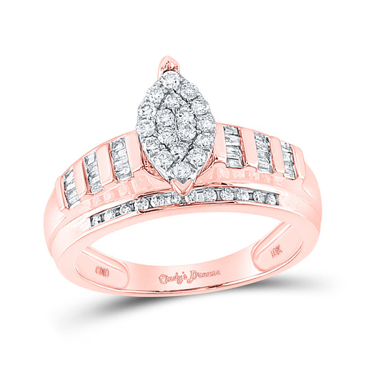 10K Rose Gold Round Diamond Cluster Bridal Wedding Engagement Ring 1/2 Cttw, Womens Size: 5-10