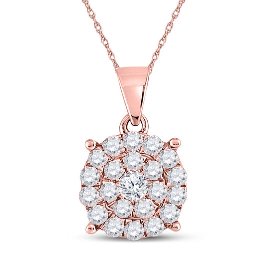 10K Rose Gold Womens Round Diamond Cluster Pendant 1 Cttw, Length: 0.78 In, Width: 0.44 In