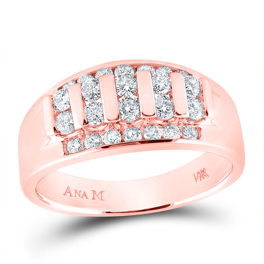 14K Rose Gold Mens Round Diamond Wedding Band Ring 1 Cttw, Mens Size: 7-13