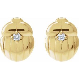 14K Yellow Gold Round 1.5 Mm .03 Ctw Natural Diamond Scarab Insect Earrings