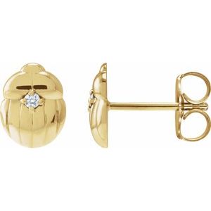 14K Yellow Gold Round 1.5 Mm .03 Ctw Natural Diamond Scarab Insect Earrings