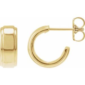 14K Yellow Gold Pair Stepped Edge Hoop Earrings, Length: 15 Mm, Thickness: 4.5 Mm