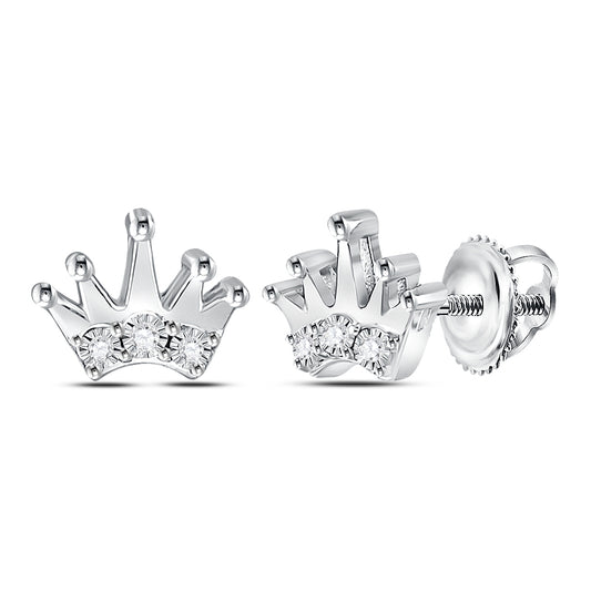 Sterling Silver Womens Round Diamond Crown Fashion Earrings 1/20 Cttw, Length: 0.28 In, Width: 0.35 In