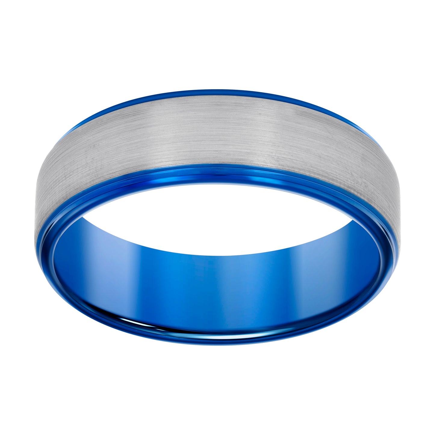 Tungsten White & Blue Mens Comfort-fit Bridal Anniversary Engagement Wedding Band