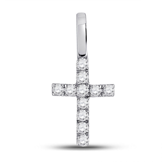 14K White Gold Womens Round Diamond Dainty Cross Pendant 1/10 Cttw
