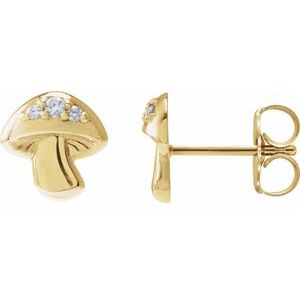 14K Yellow Gold Round 1.5Mm I1, G-H .05 Ctw Natural Diamond Friction Back Mushroom Stud Earrings