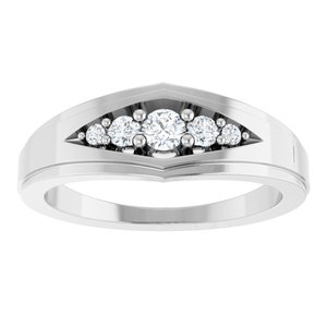 14K White Gold Round Polished 1/5 Ctw Natural Diamond 5-Stone Band Size 10