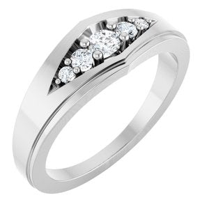 14K White Gold Round Polished 1/5 Ctw Natural Diamond 5-Stone Band Size 10