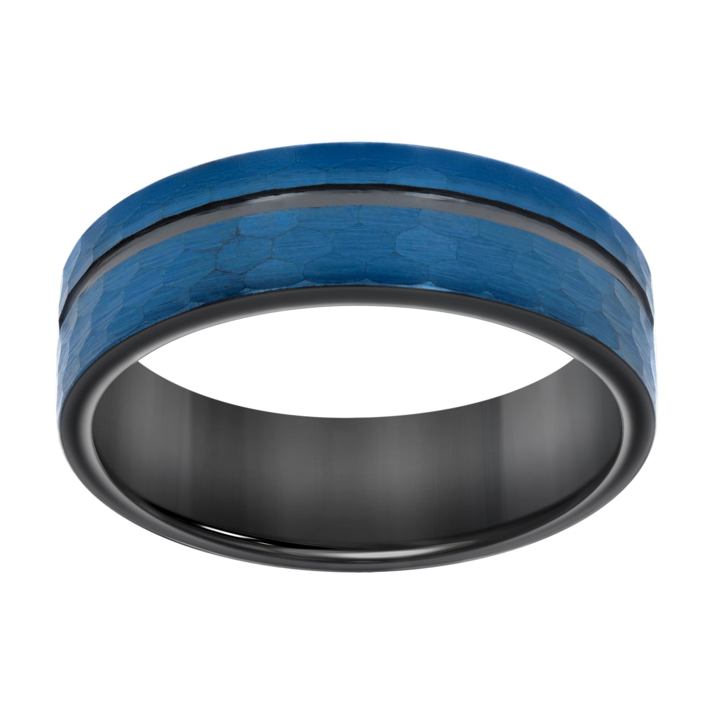 Tungsten Black & Blue Men's Grooved Comfort-fit Bridal Anniversary Engagement Wedding Band