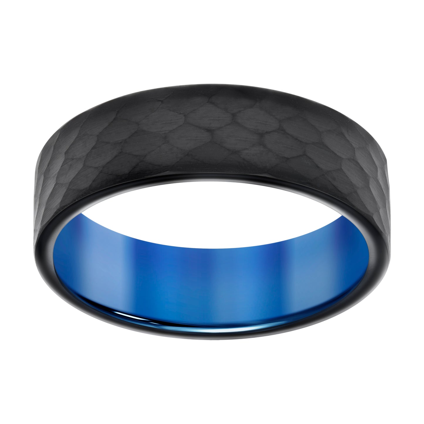 Tungsten Black & Blue Mens Faceted Comfort-fit Bridal Anniversary Engagement Wedding Band