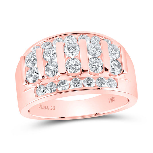 14K Rose Gold Mens Round Diamond Wedding Channel Set Band Ring 2 Cttw, Mens Size: 7-13