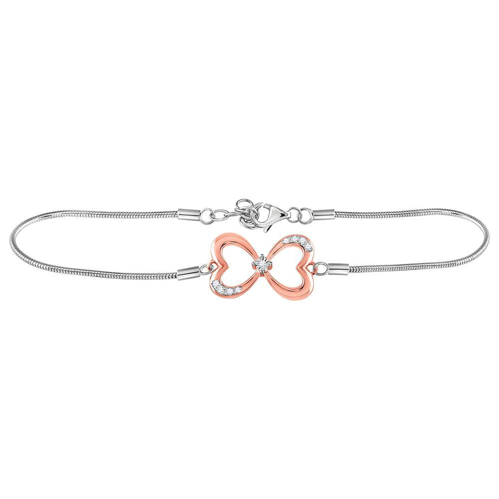 Sterling Silver Womens Round Diamond Infinity Heart Fashion Bracelet 1/20 Cttw, Width: 0.45 In