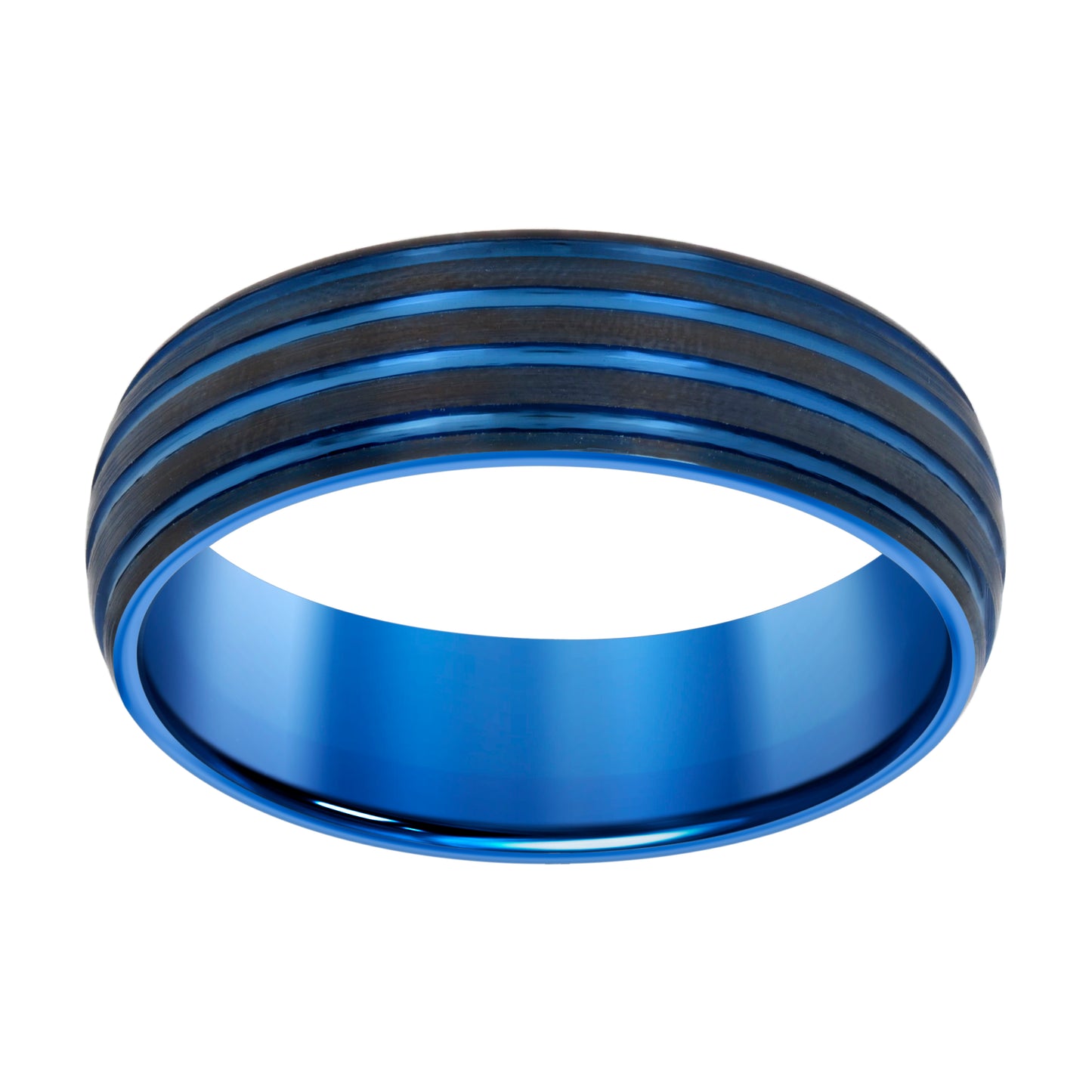 Tungsten Black & Blue Mens Grooved Comfort-fit Bridal Anniversary Engagement Wedding Band