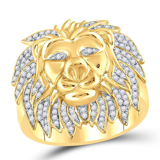 10K Yellow Gold Mens Round Diamond Lion Mane Cluster Ring 5/8 Cttw, Mens Size: 7-13