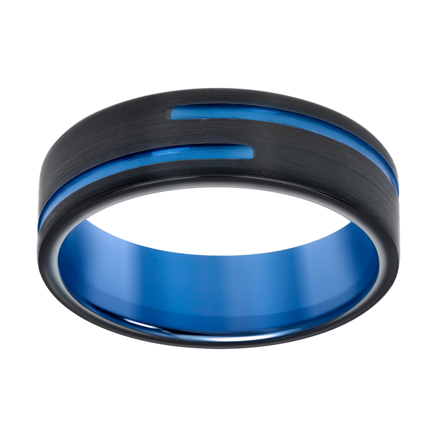 Tungsten Black & Blue Men's Grooved Comfort-fit Bridal Anniversary Engagement Wedding Band