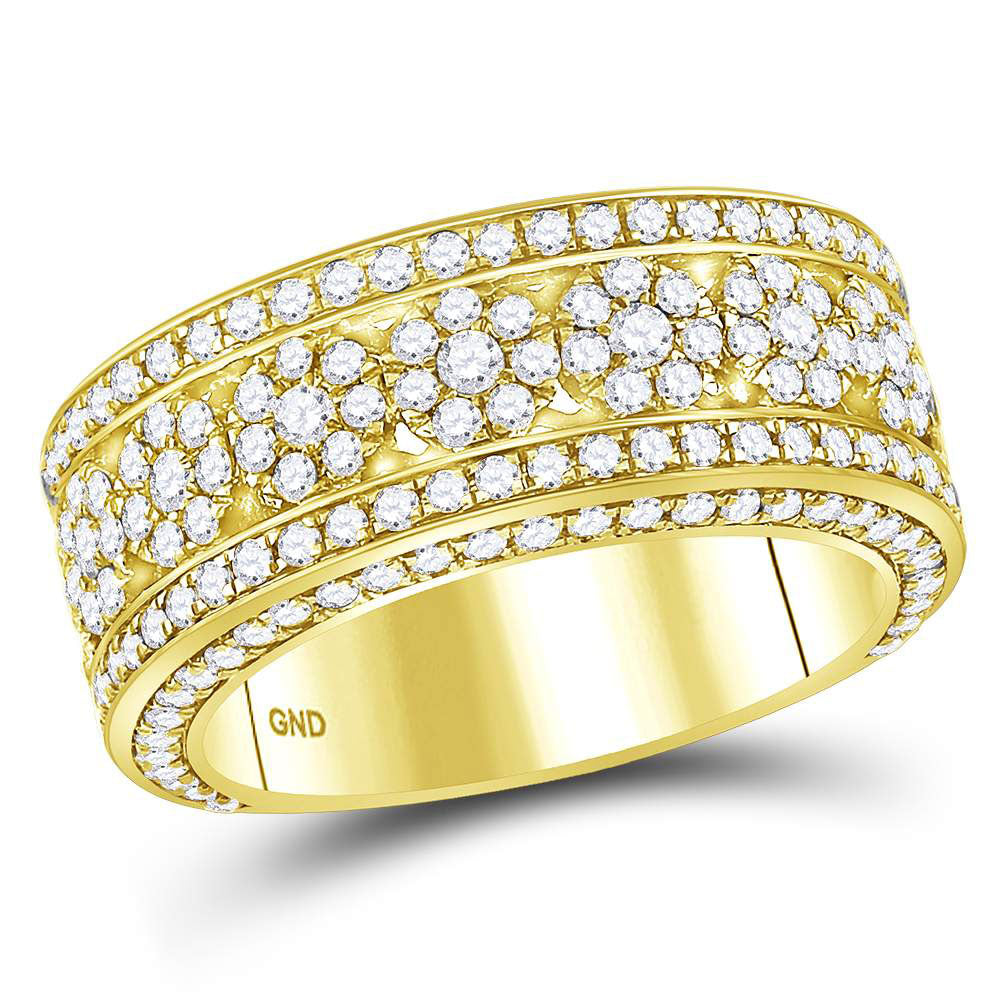 14K Yellow Gold Mens Round Diamond Cluster Band Ring 2-5/8 Cttw, Mens Size: 7-13