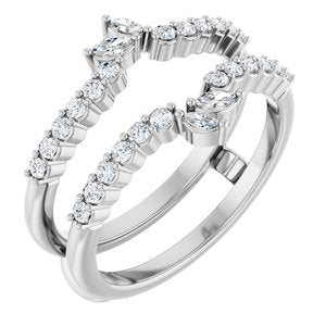 14K White Gold Natural Diamond Marquise 3 X 1.5 Mm Natural Diamond Polished 3/8 Ctw Natural Diamond Ring Guard Size 7