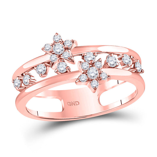 14K Rose Gold Womens Round Diamond Open Double Star Band Ring 1/3 Cttw, Womens Size: 5-10