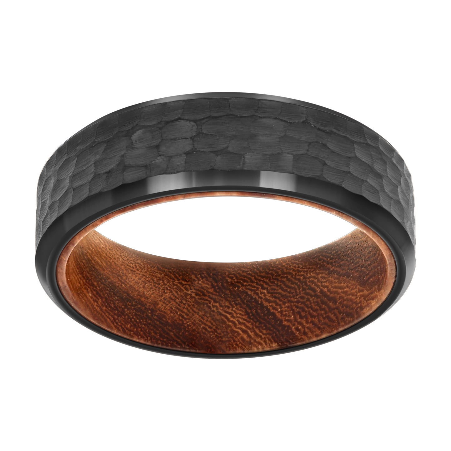Tungsten Black Mens Wood Interior Faceted Comfort-fit Bridal Anniversary Engagement Wedding Band