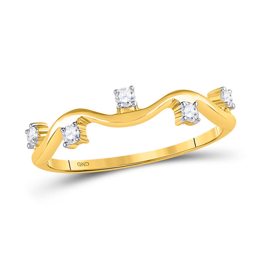 10K Yellow Gold Womens Round Diamond Wave Stackable Band Ring 1/8 Cttw, Womens Size: 5-10