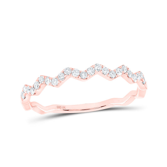 10k Yellow Or Rose Gold  Womens Round Diamond Zigzag Stackable Band Ring 1/5 Cttw, Womens Size: 5-10