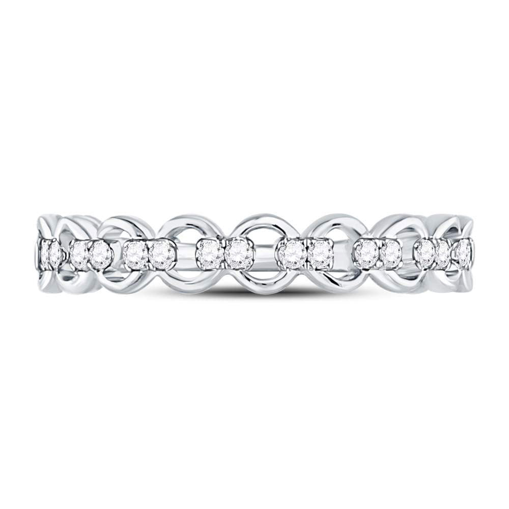 10K Rose Or White Gold  Womens Round Diamond Link Stackable Band Ring 1/8 Cttw, Womens Size: 5-10