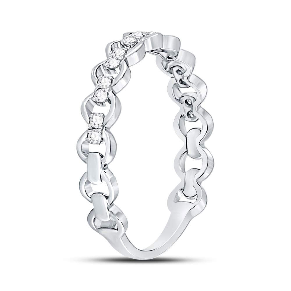 10K Rose Or White Gold  Womens Round Diamond Link Stackable Band Ring 1/8 Cttw, Womens Size: 5-10