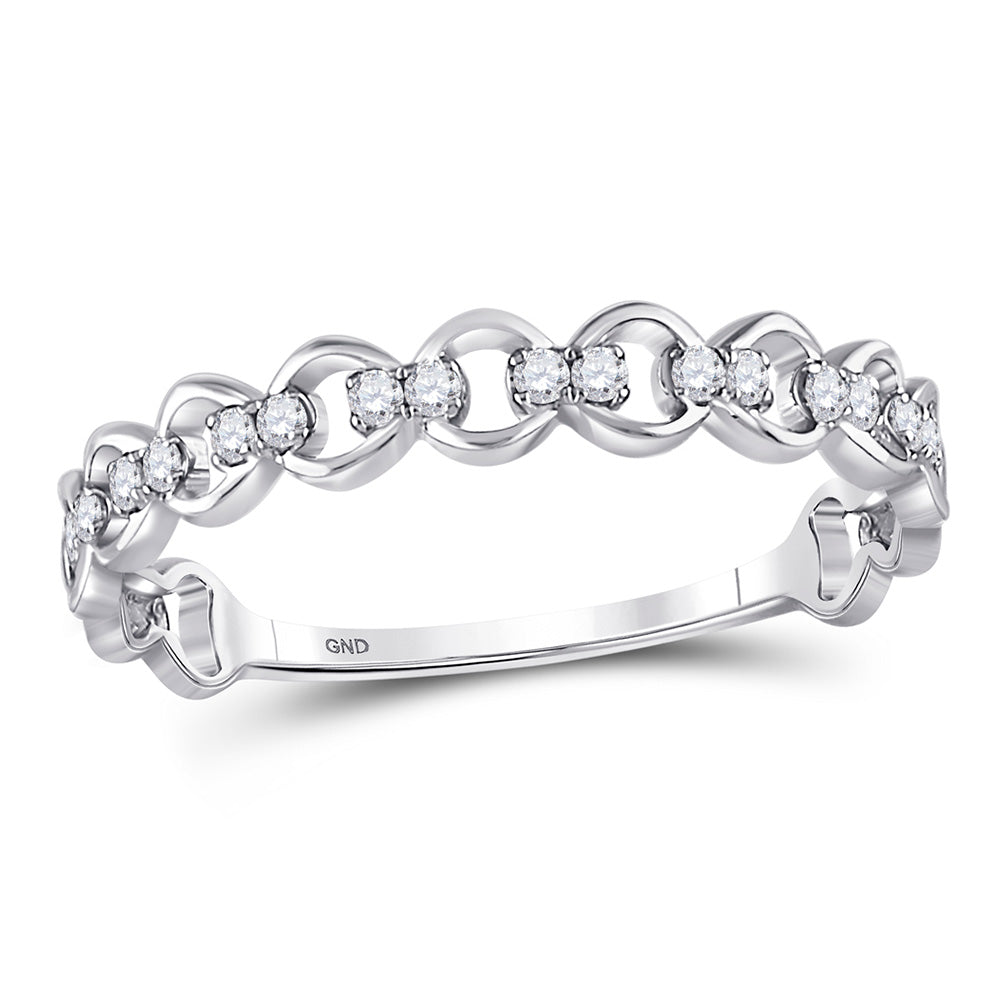10K Rose Or White Gold  Womens Round Diamond Link Stackable Band Ring 1/8 Cttw, Womens Size: 5-10