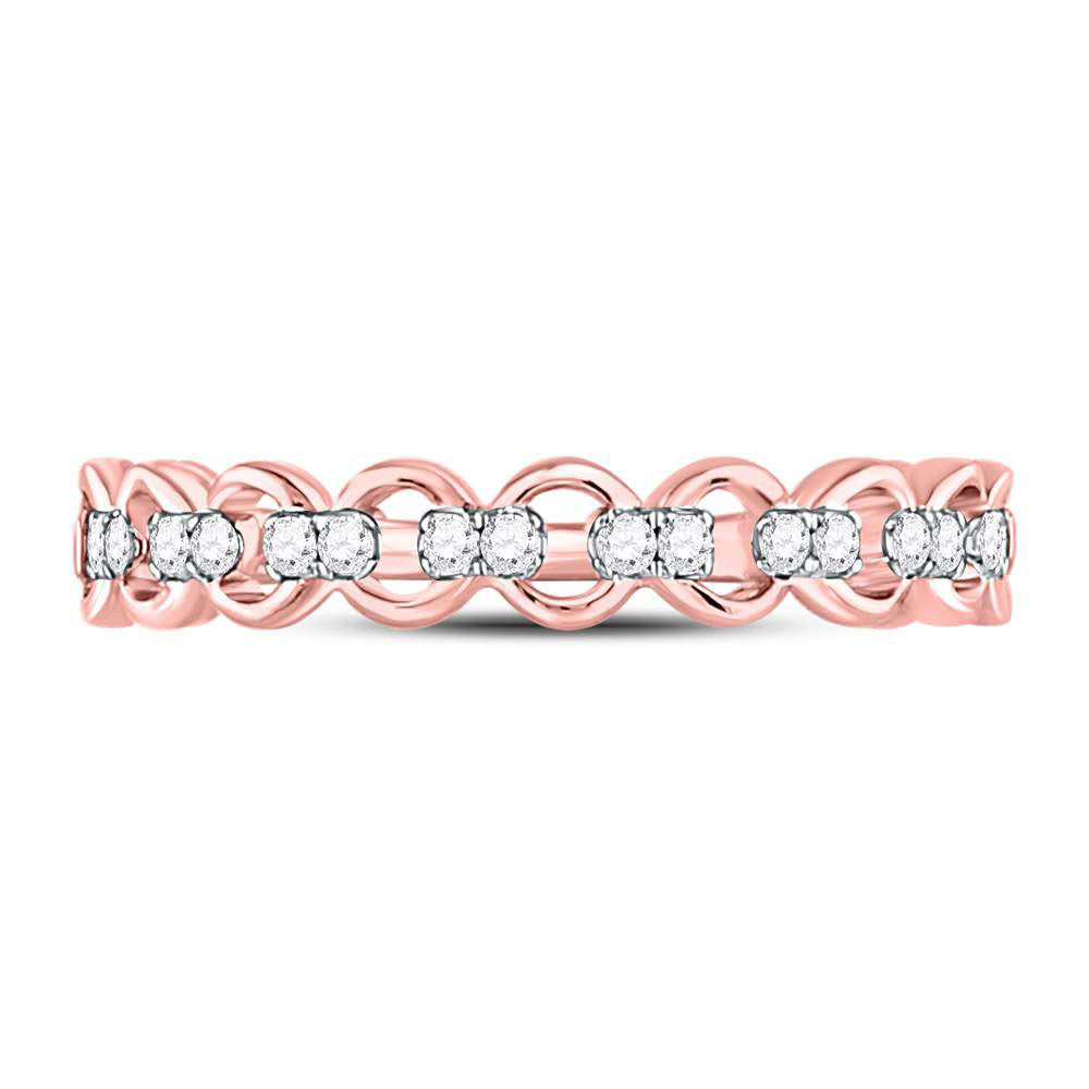 10K Rose Or White Gold  Womens Round Diamond Link Stackable Band Ring 1/8 Cttw, Womens Size: 5-10