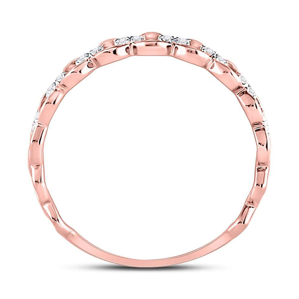 10K Rose Or White Gold  Womens Round Diamond Link Stackable Band Ring 1/8 Cttw, Womens Size: 5-10
