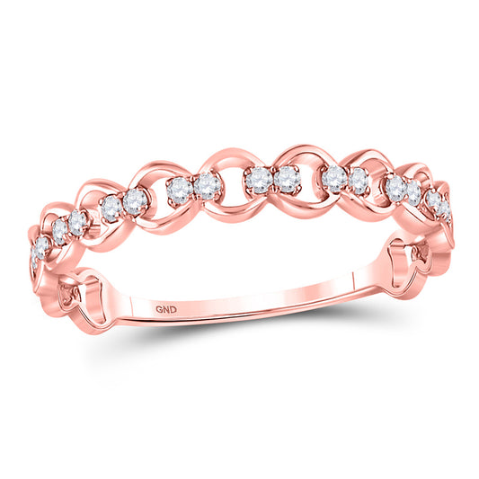 10K Rose Or White Gold  Womens Round Diamond Link Stackable Band Ring 1/8 Cttw, Womens Size: 5-10