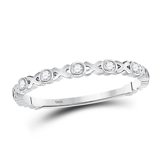 10K White Gold Womens Round Diamond XOXO Love Stackable Band Ring 1/12 Cttw, Womens Size: 5-10
