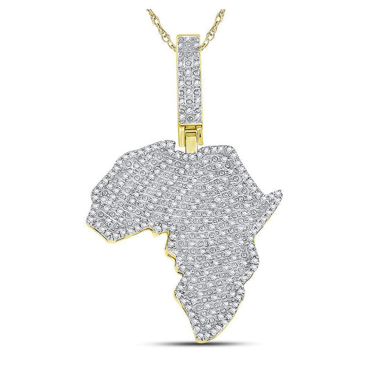 10K Yellow Gold Mens Round Diamond Africa Charm Pendant 5/8 Cttw, Length: 1.69 In, Width: 1.07 In