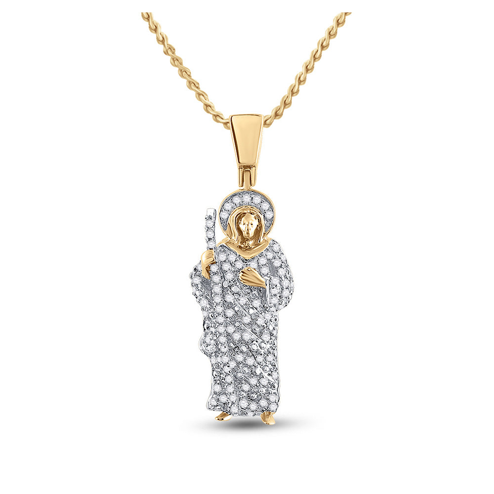 14K Yellow Gold Mens Round Diamond Jesus Saint Charm Pendant 3/8 Cttw