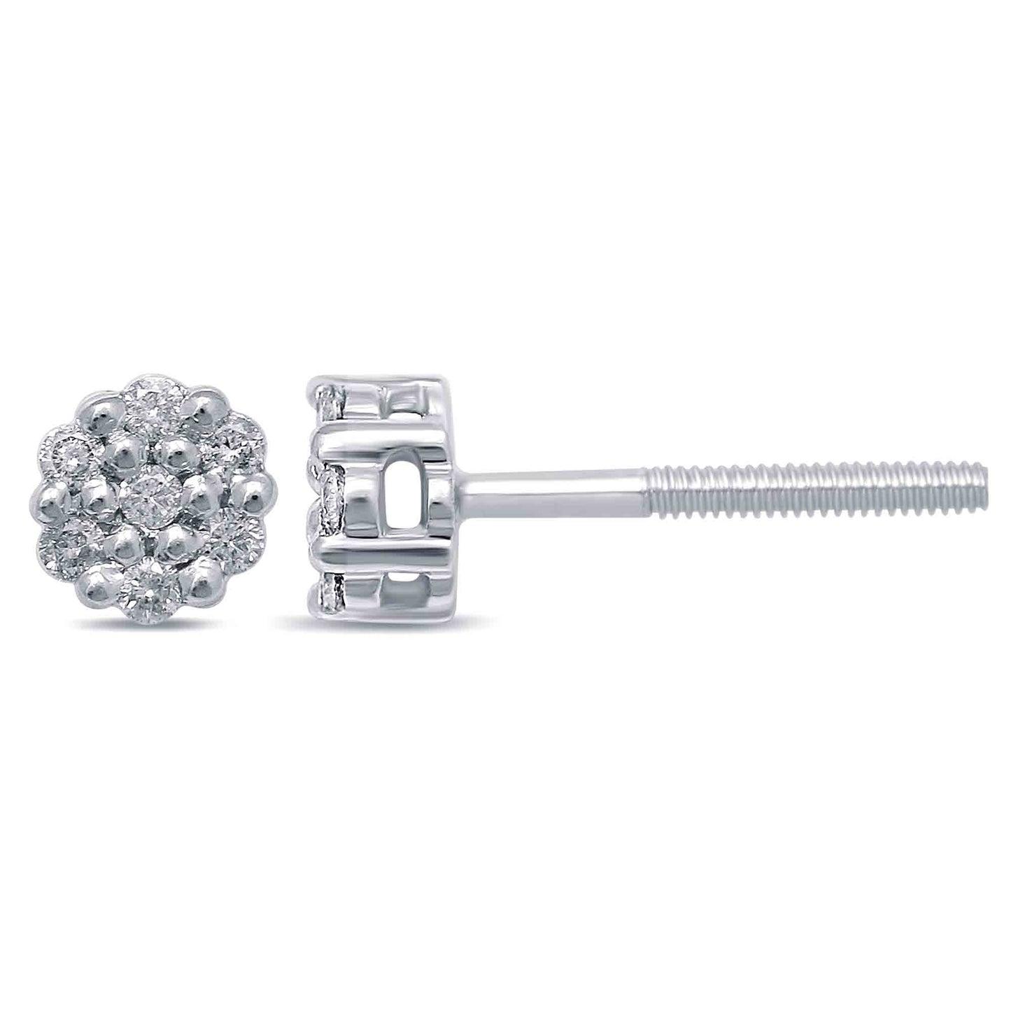 10K White Gold 0.10- 0.11 Cttw Diamond Flower Earring
