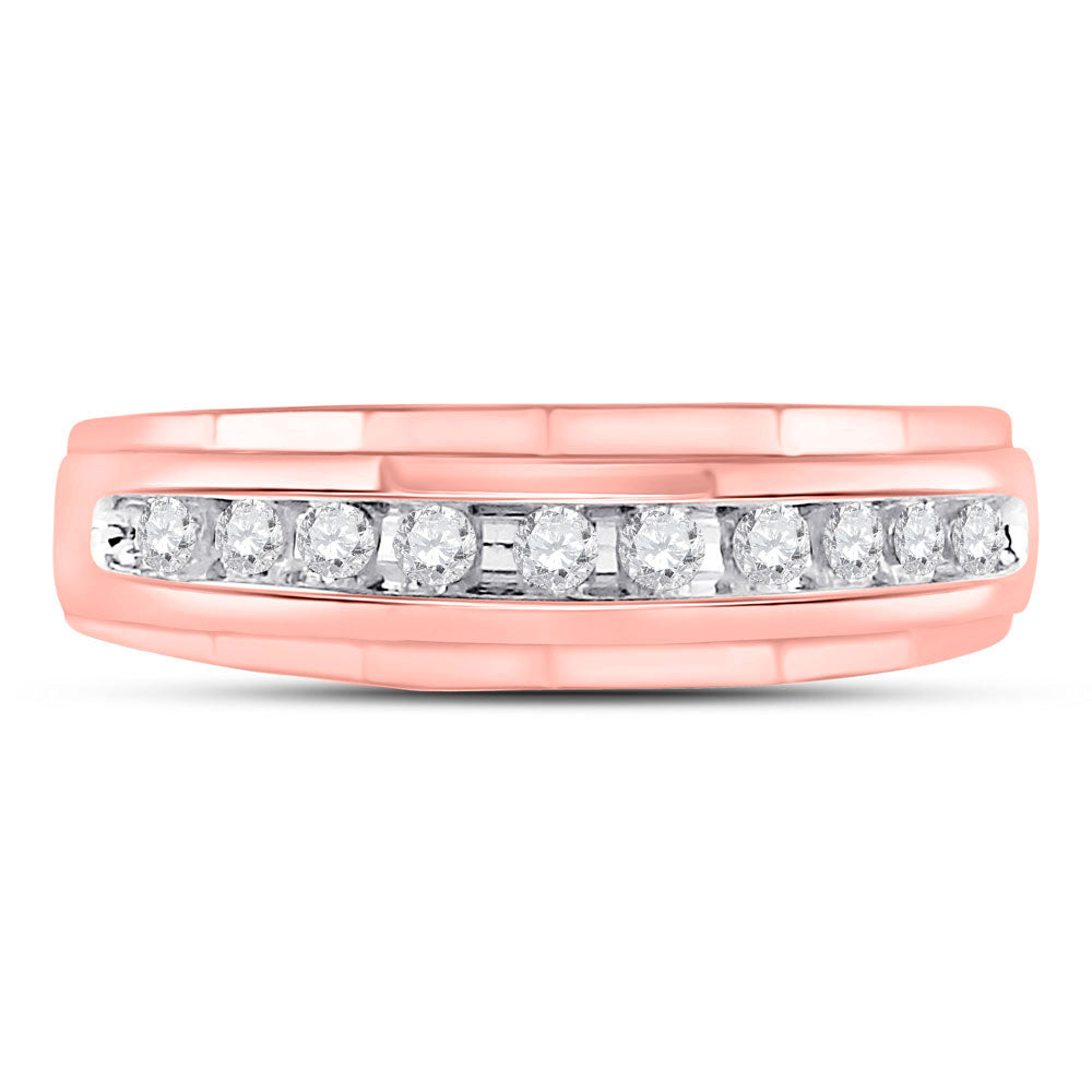 10K Rose Gold Mens Round Diamond Wedding Band Ring 1/4 Cttw, Mens Size: 7-13