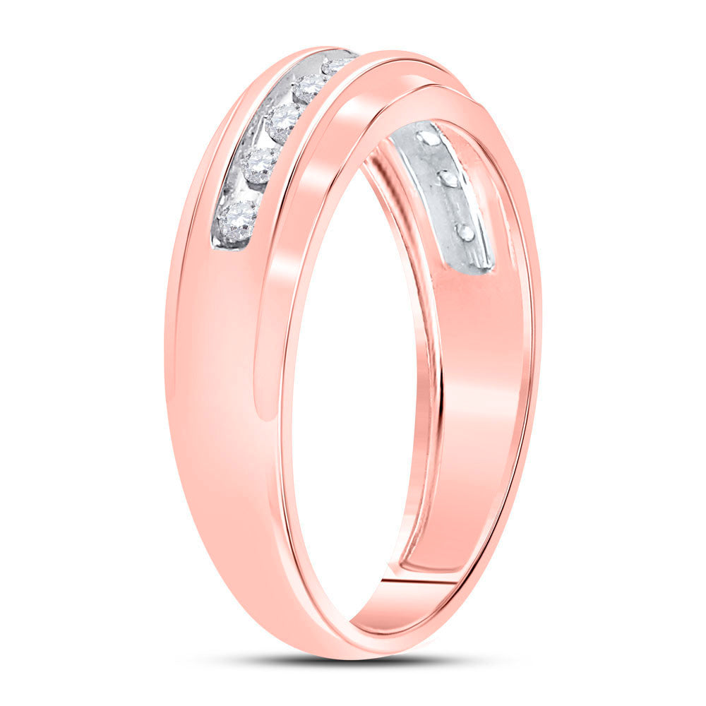 10K Rose Gold Mens Round Diamond Wedding Band Ring 1/4 Cttw, Mens Size: 7-13