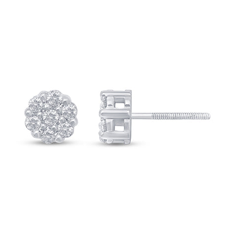 10K White Gold 0.24- 0.26  Cttw Diamond Flower Earring