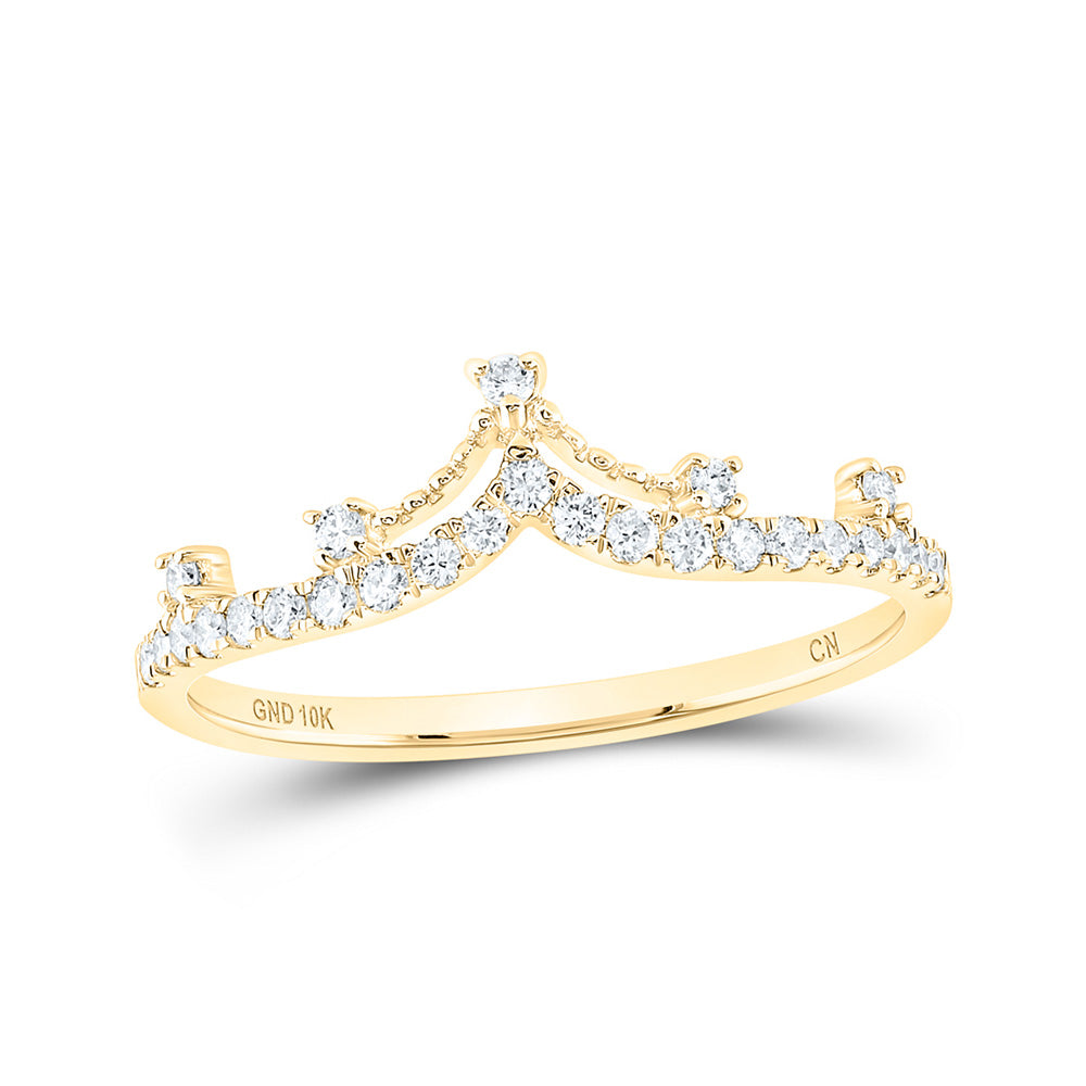 10K Yellow Or White Or Rose Gold Womens Round Diamond Crown Tiara Fashion Band Ring , Womens Size: 5-10