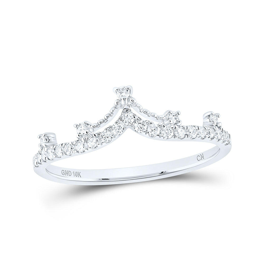 10K Yellow Or White Or Rose Gold Womens Round Diamond Crown Tiara Fashion Band Ring , Womens Size: 5-10