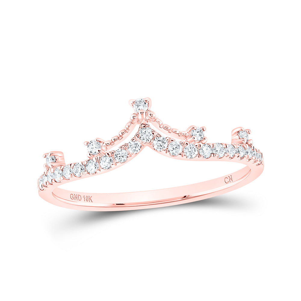 10K Yellow Or White Or Rose Gold Womens Round Diamond Crown Tiara Fashion Band Ring , Womens Size: 5-10