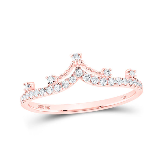10K Yellow Or White Or Rose Gold Womens Round Diamond Crown Tiara Fashion Band Ring , Womens Size: 5-10