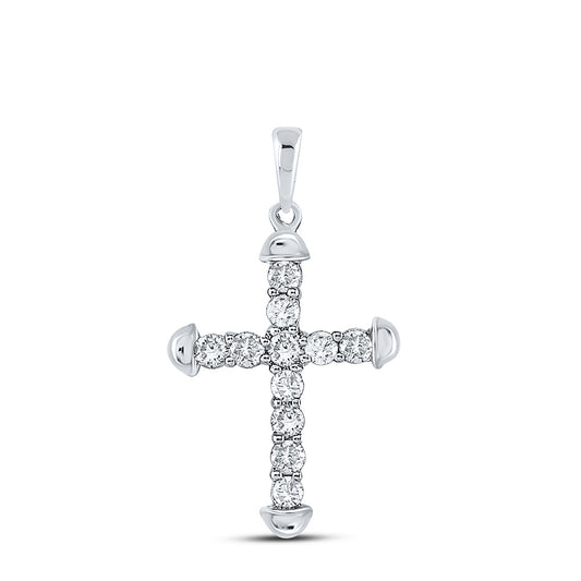 10K White Or Yellow Gold Womens Round Diamond Cross Pendant