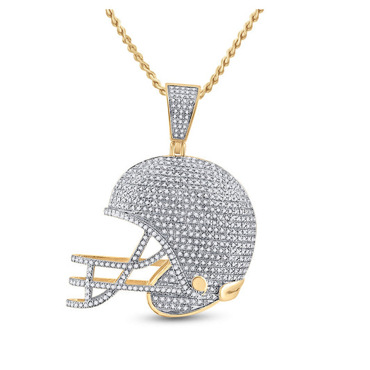 10K Yellow Gold Mens Round Diamond Football Helmet Charm Pendant 3/4 Cttw