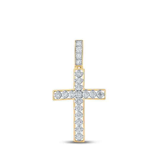 10K Yellow Gold Mens Round Diamond Cross Charm Pendant 1 Cttw