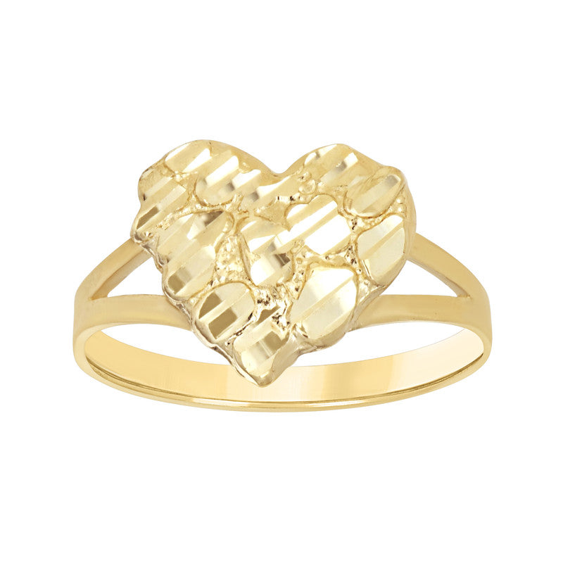 10kt Yellow Gold Womens Nugget Heart Ring