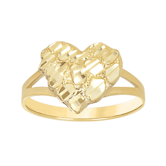 10kt Yellow Gold Womens Nugget Heart Ring