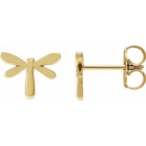 14K Yellow Gold 8.9 X 6.9 Mm Pair Friction Backs Polished Dragon Fly Earrings