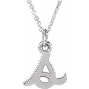 14K White Gold 16 In Polished Petite Initial Necklace