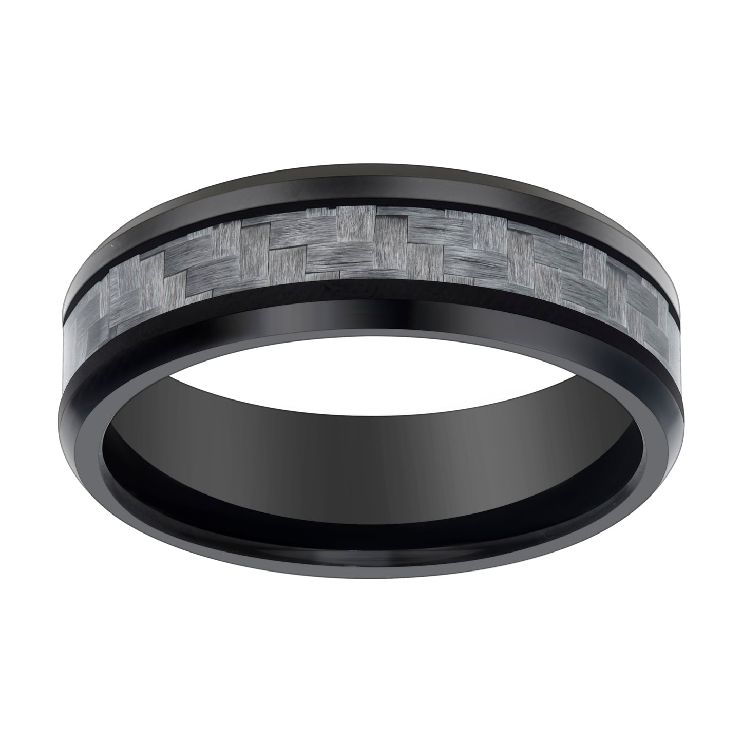 Tungsten Black-tone Men's 8mm Grey Carbon Fiber Inlay Comfort-fit Bridal Anniversary Engagement Wedding Band